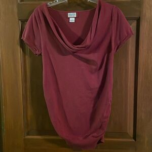 Motherhood Maternity M Cowl neck short sleeve stretchy sweater ruched sides
